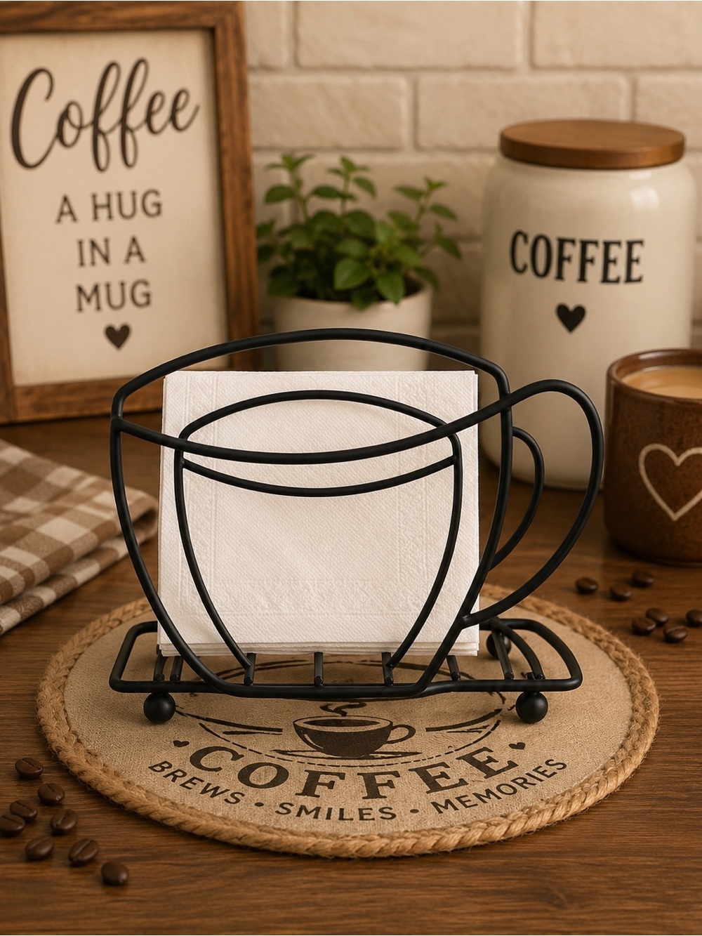 Modern Black Metal Wire Napkin Holder Cup Silhouette Kitchen Table Decor